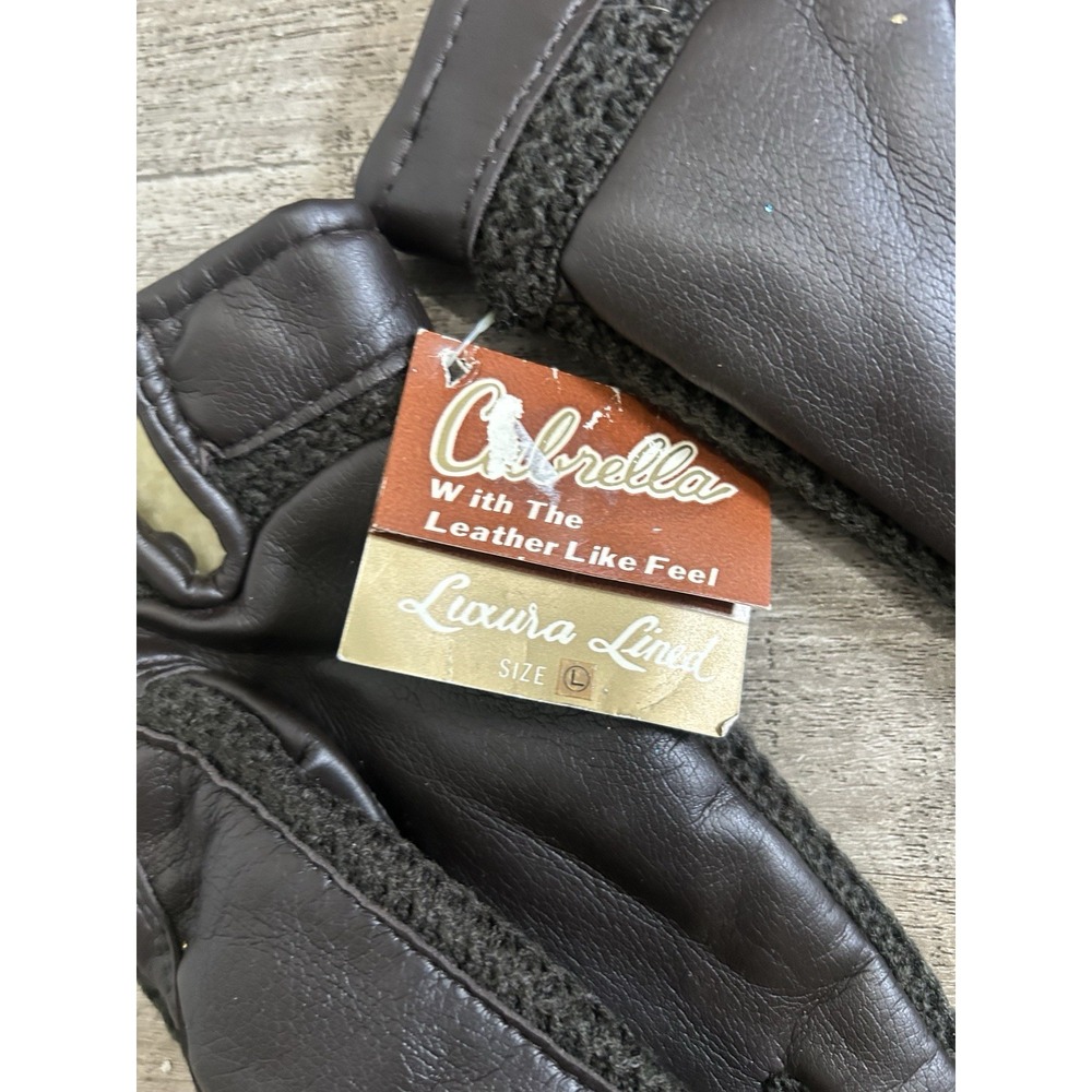 Vtg Cabrella Luxura Lined Brown Winter Gloves Large L Faux Leather New NWT - Picture 4 of 4
